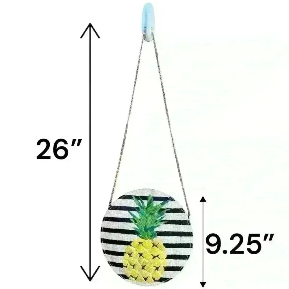 Kayu round straw striped pineapple purse with tassel & chain strap with dust bag - Picture 11 of 11